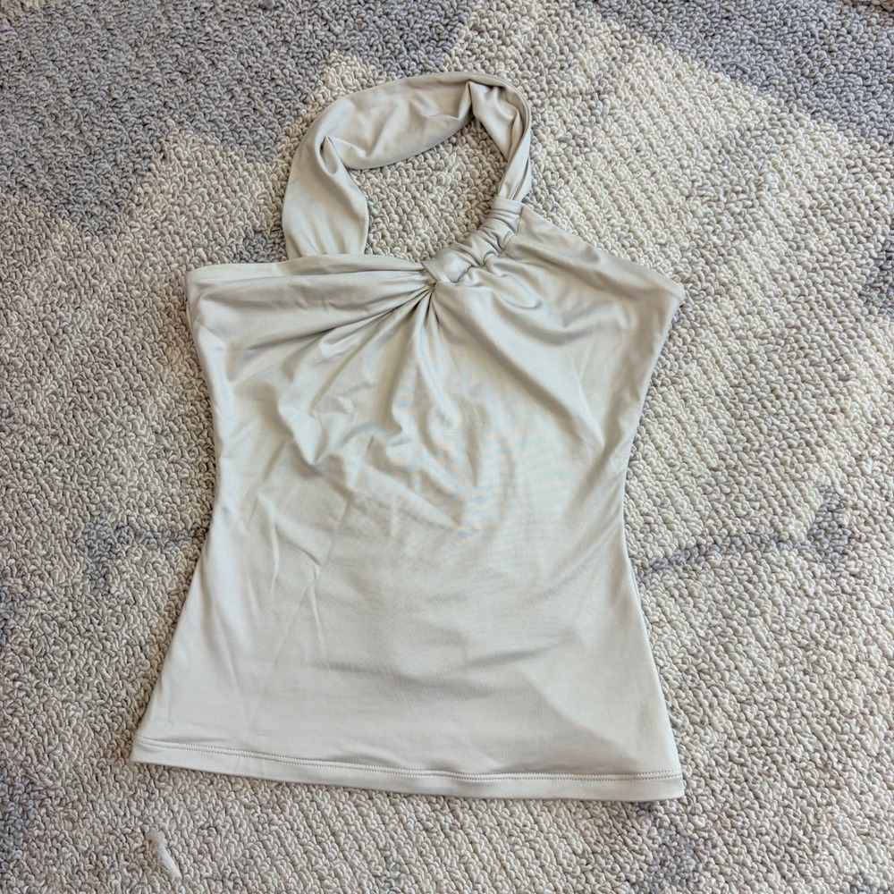 Abercrombie & Fitch Womens XS Beige Twisted Knot Halter Top Sleeveless Blouse